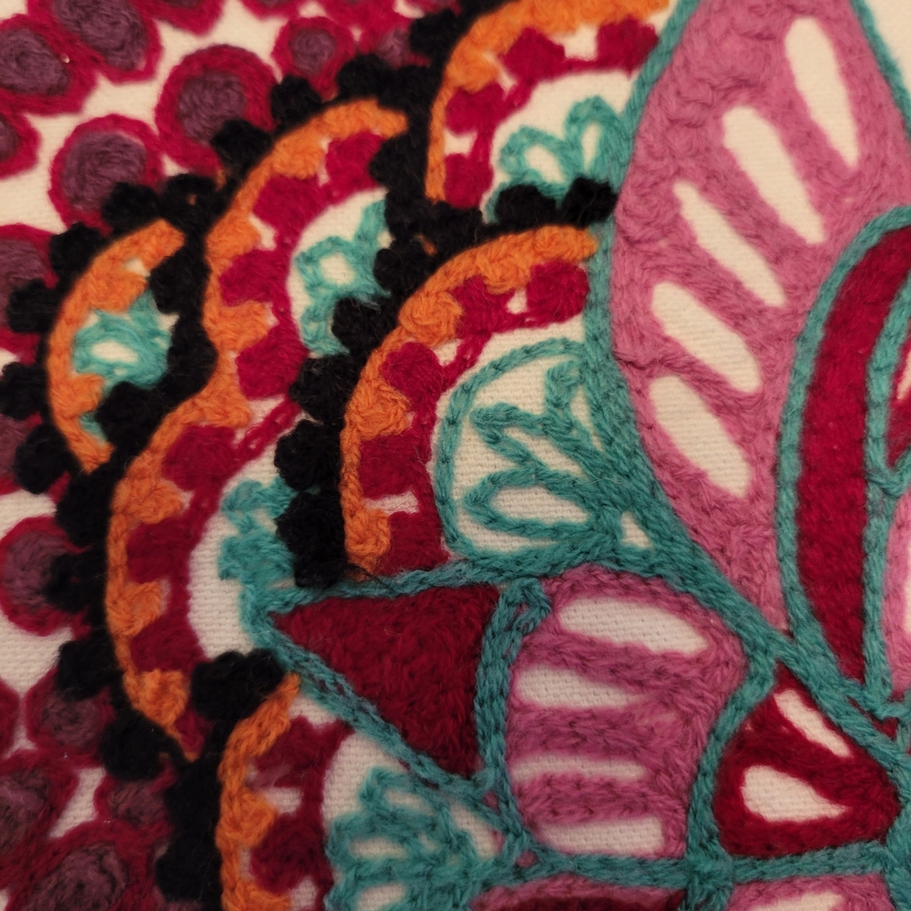 Floral Embroidered BOHO Throw Pillow - Multicolor - Picture 3 of 5